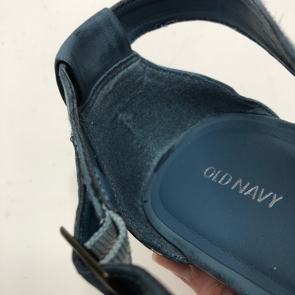 NEW Old Navy Distressed Blue Washed Crisscross Strappy Brown Wedge Sandals 10 - Picture 11 of 16